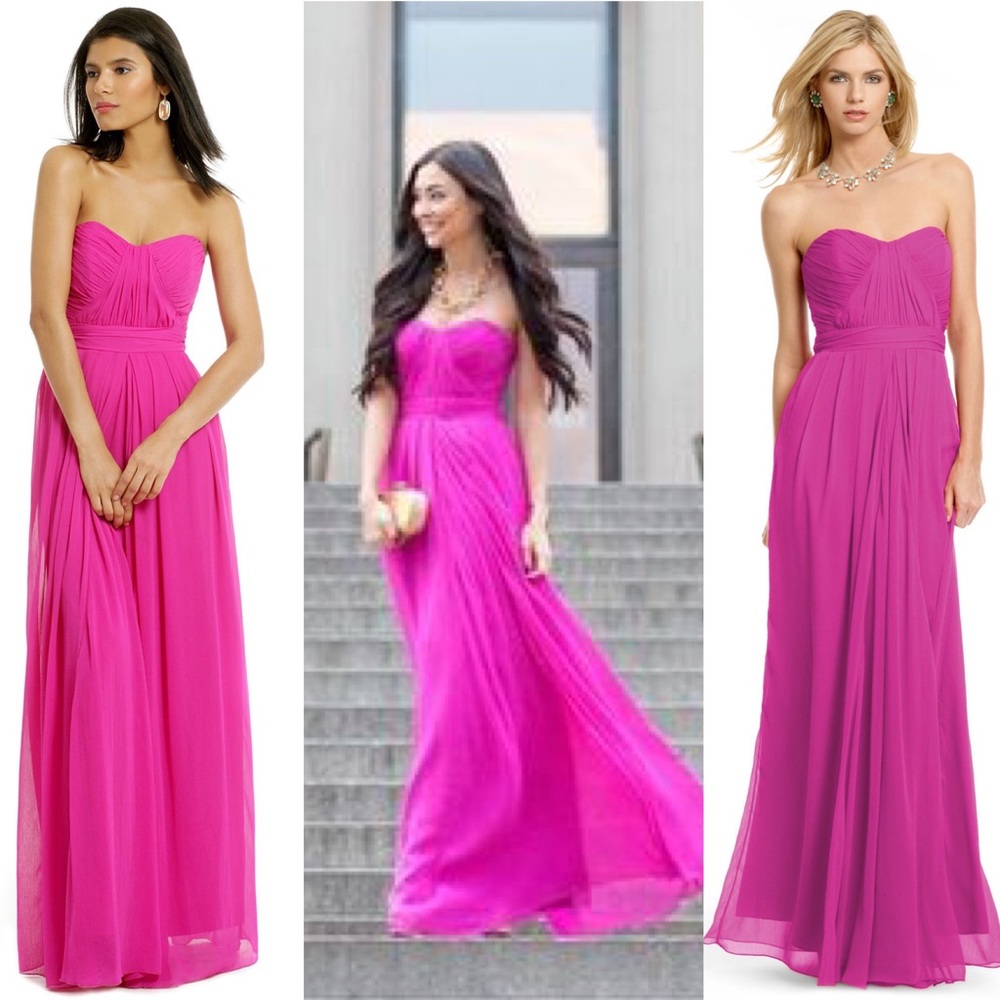 Badgley Mischka Pink Fuschia Chiffon Empire Gown 4